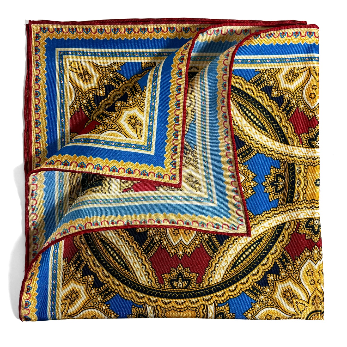 Red & Gold Large Medallion Silk Pocket Square