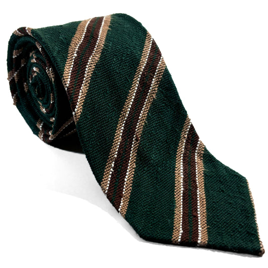 Luxury Forest Green Stripe Untipped Silk Shantung Tie
