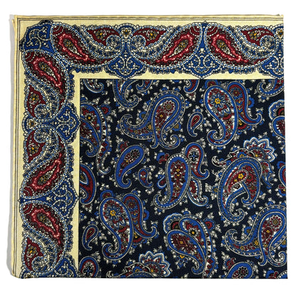 Navy Blue & Cream Paisley Ancient Madder Silk Pocket Square