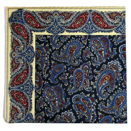 Navy Blue & Cream Paisley Ancient Madder Silk Pocket Square