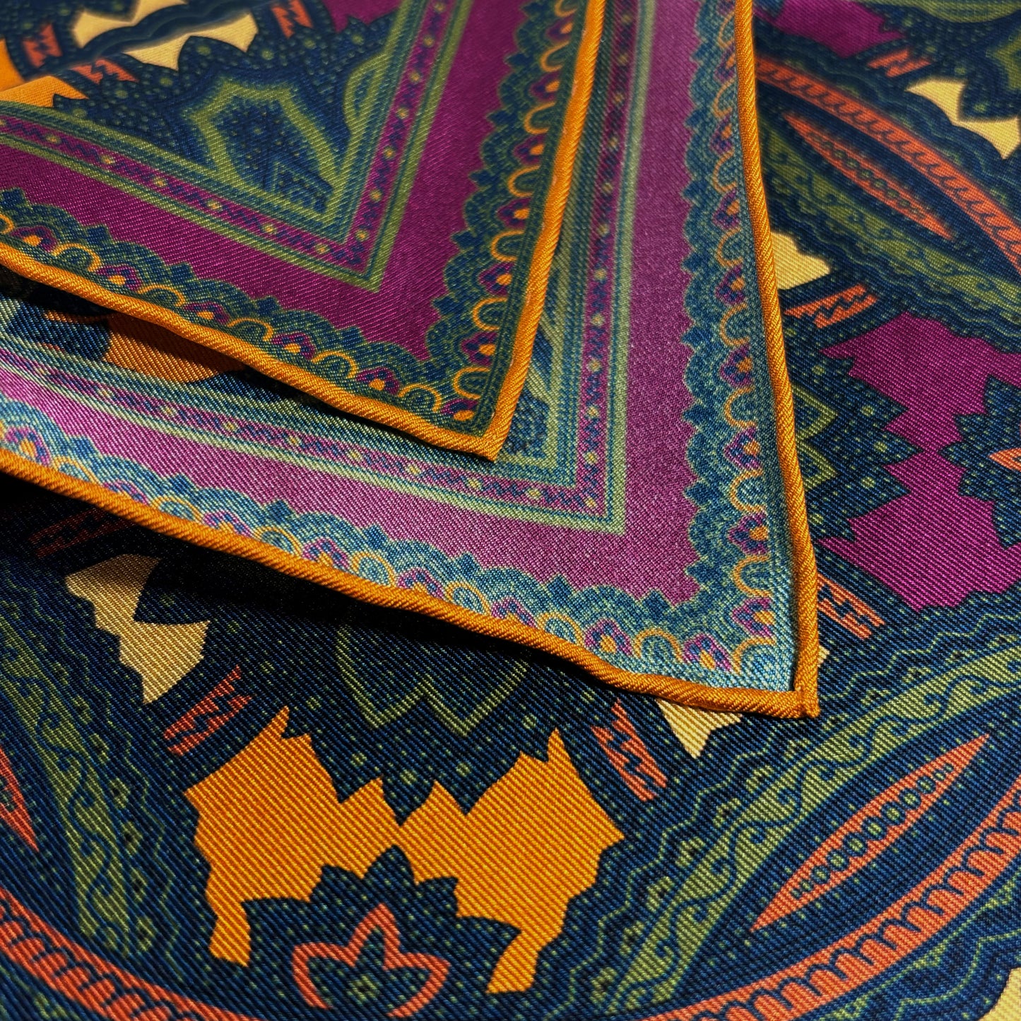 Purple & Gold Large Medallion Silk Pocket Square