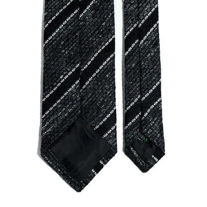 Charcoal Gray & Black Striped Tussah Jaspe Silk Grenadine Tie (Garza Grossa)