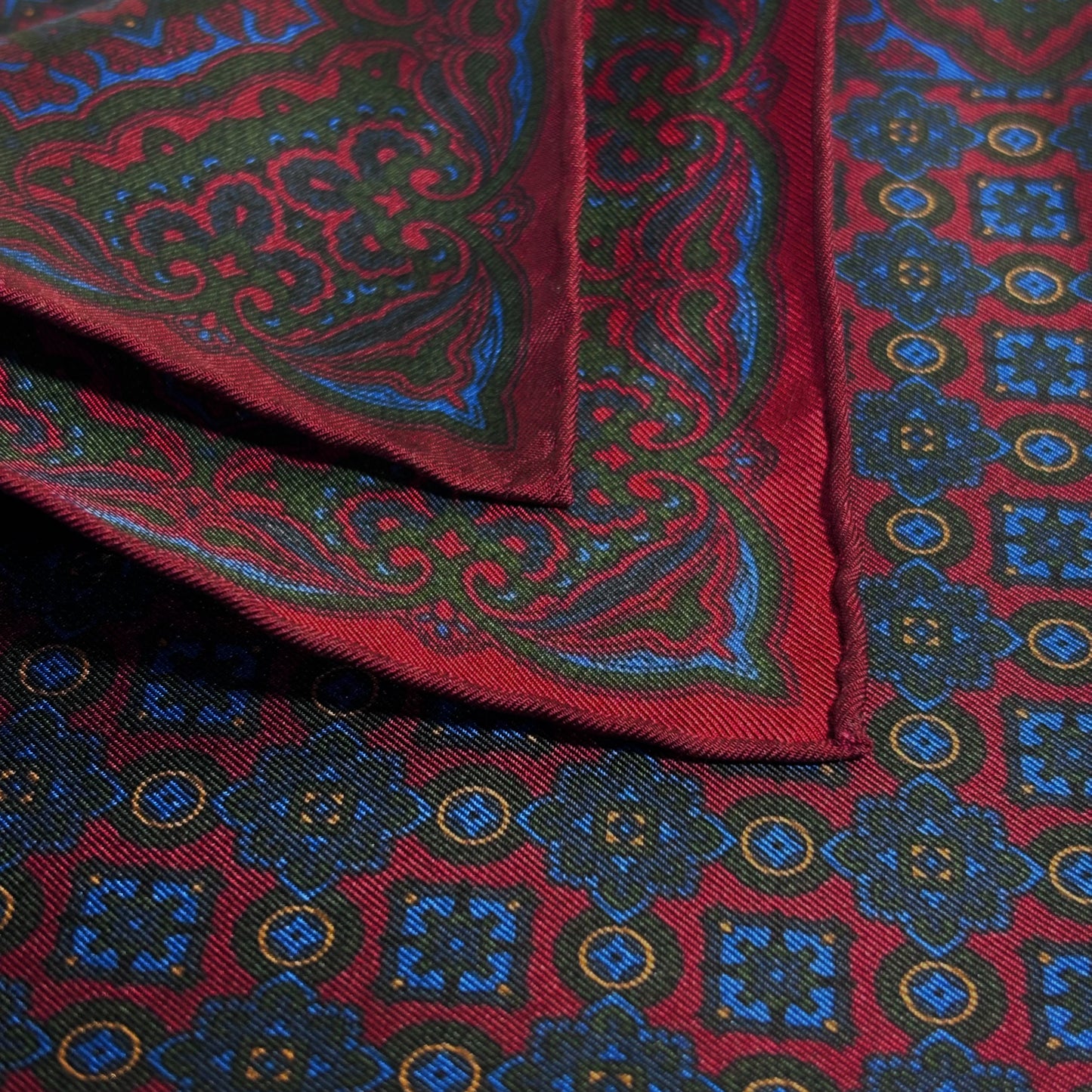 Burgundy & Blue Geometric Ancient Madder Silk Pocket Square