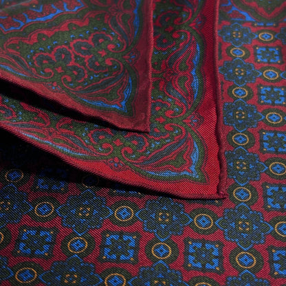 Burgundy & Blue Geometric Ancient Madder Silk Pocket Square