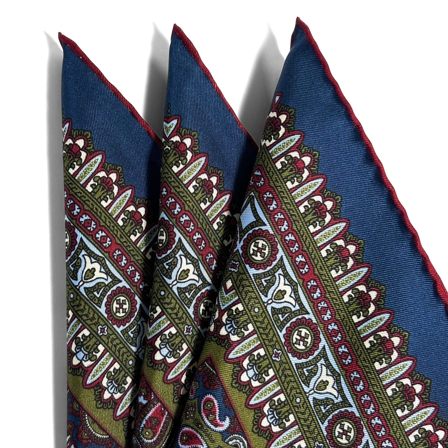 Navy Blue & Red Green Paisley Silk Pocket Square