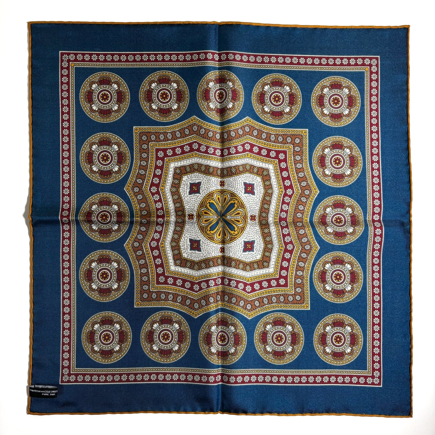 Blue & Yellow Medallion Silk Pocket Square