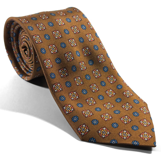 Golden Brown Geometric Printed 24oz Silk Twill Tie