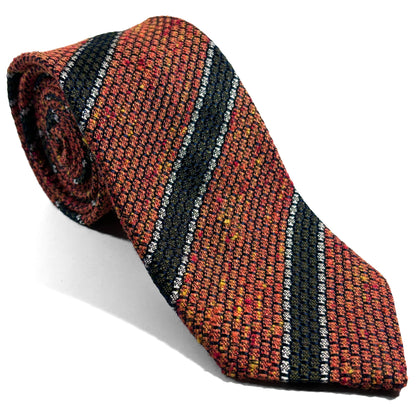Autumn Orange & Green Striped Tussah Jaspe Silk Grenadine Tie (Garza Grossa)
