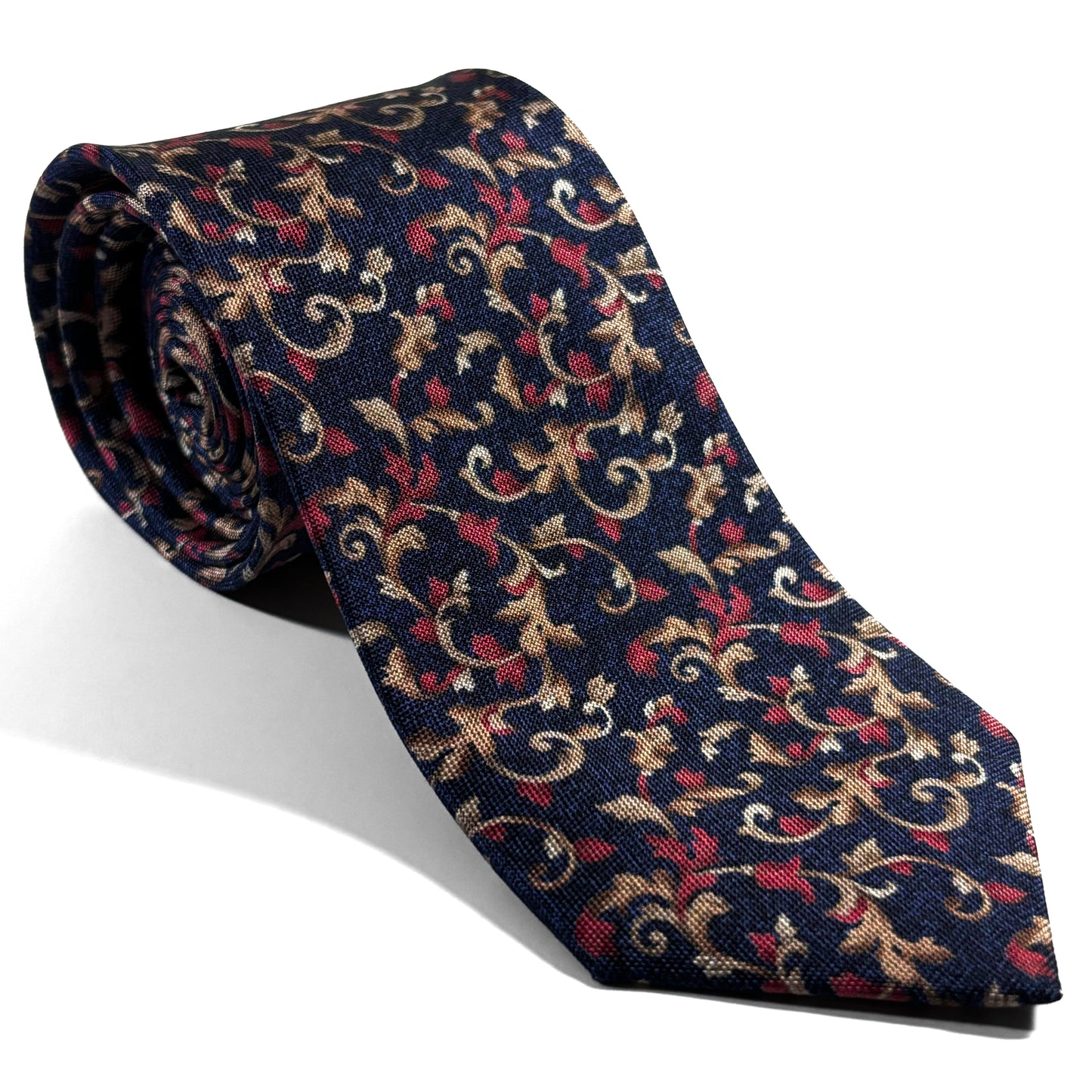 Navy Blue Floral Motif Printed Panama Silk Tie