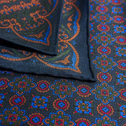 Navy Blue & Bronze Geometric Ancient Madder Silk Pocket Square