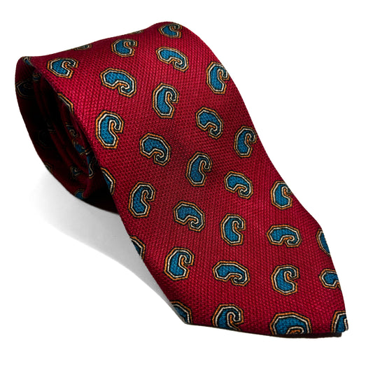 Red Paisley Printed Silk Micro-Grenadine Tie