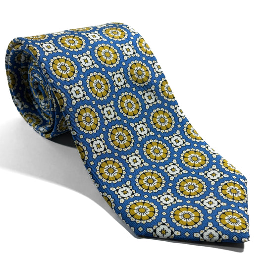 Azure Blue & Yellow Geometric Silk Tie