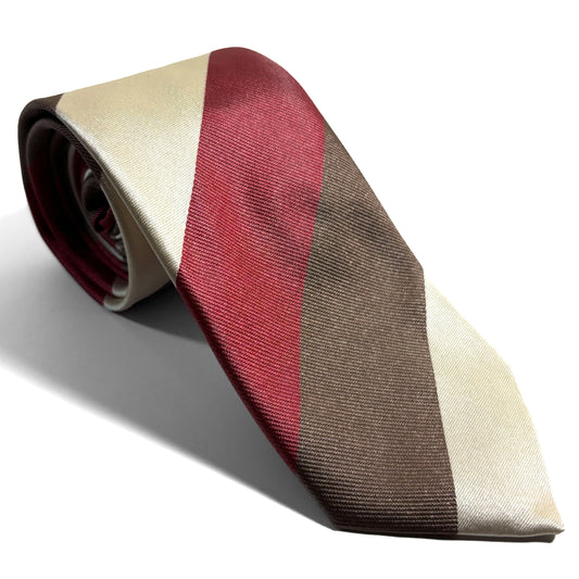 Red / Brown / Ivory Striped Silk Repp Tie