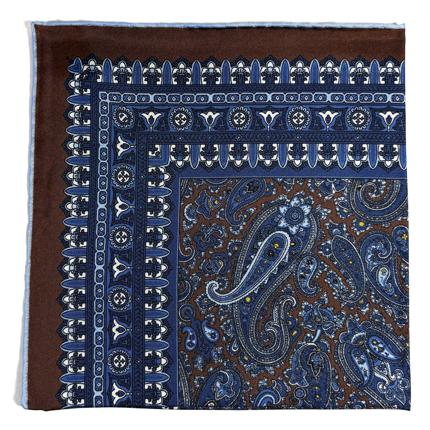Brown & Blue Paisley Silk Pocket Square