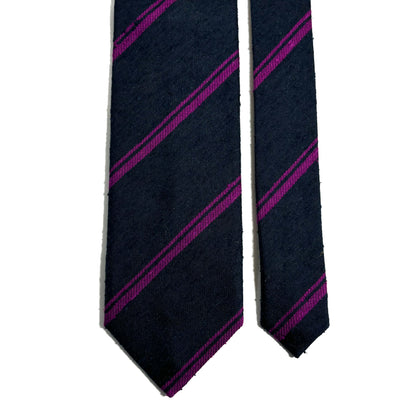 Navy Blue & Purple Striped Silk Shantung Tie