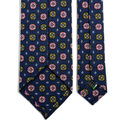 Navy Blue Floral Medallion Ancient Madder Silk Tie