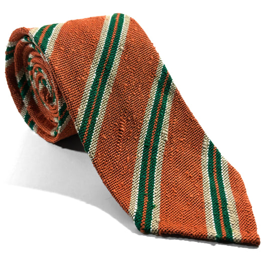 Untipped Orange & Green Striped Silk Shantung Tie