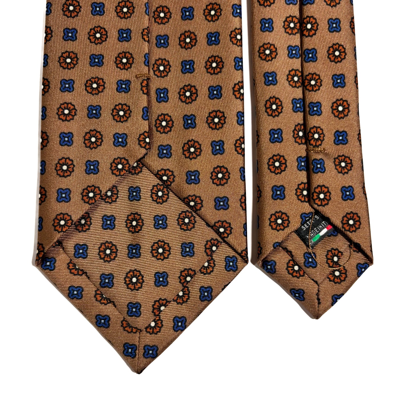 Beige Floral Printed Silk Twill Tie