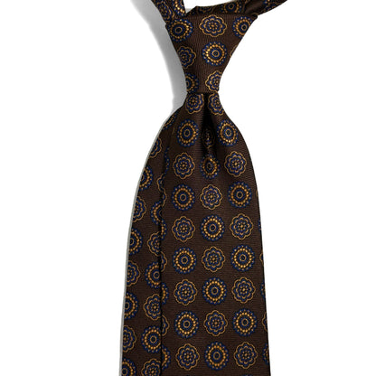 Brown & Gold Geometric Silk Jacquard Tie