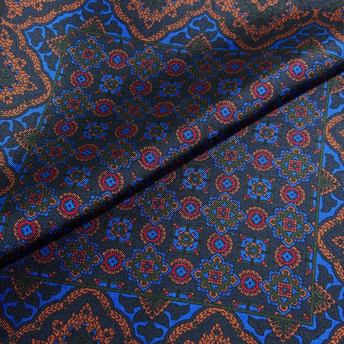 Navy Blue & Bronze Geometric Ancient Madder Silk Pocket Square