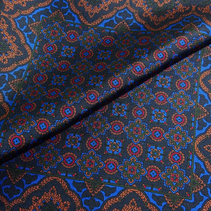 Navy Blue & Bronze Geometric Ancient Madder Silk Pocket Square