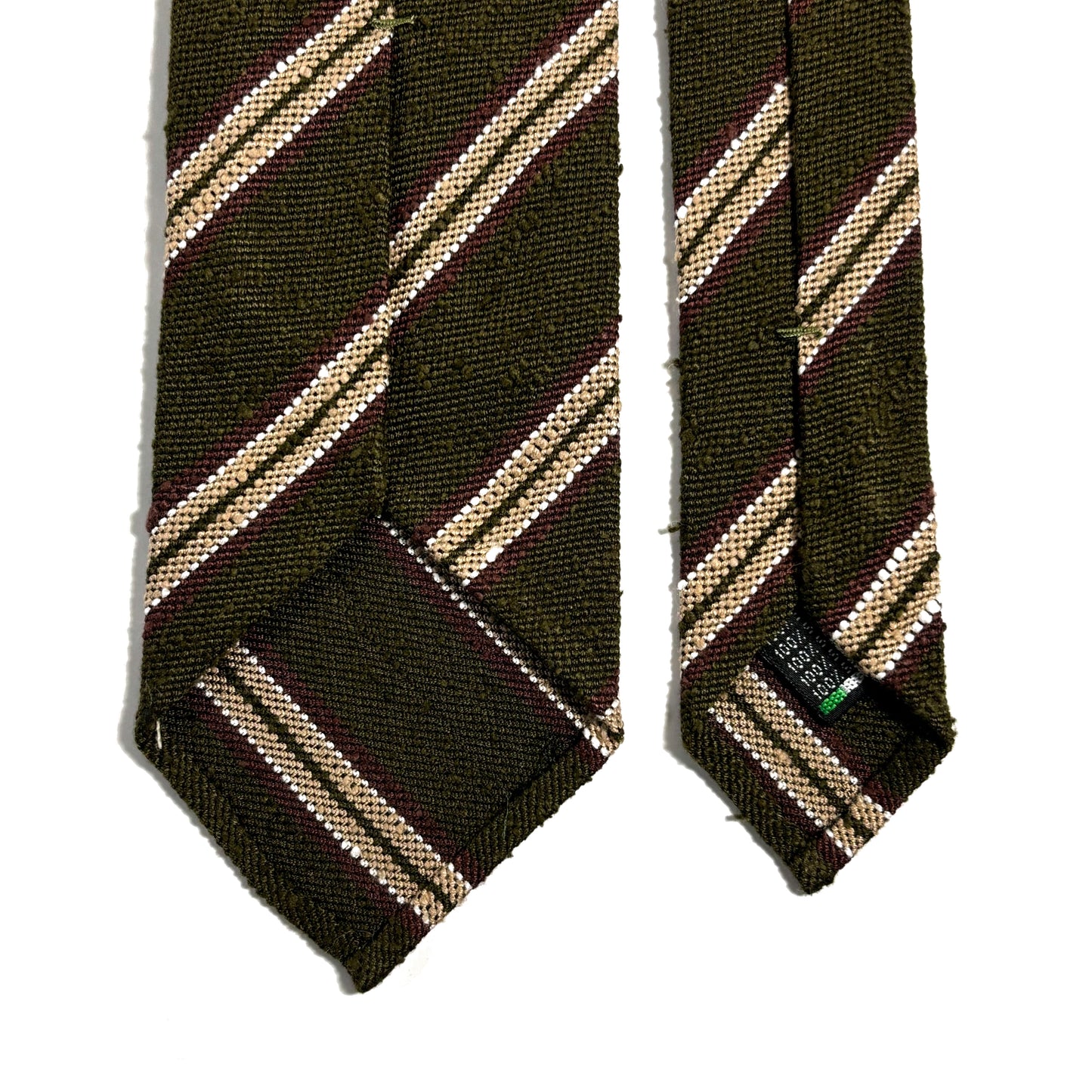 Luxury Olive Green Stripe Untipped Silk Shantung Tie