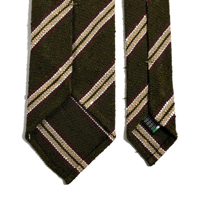 Luxury Olive Green Stripe Untipped Silk Shantung Tie