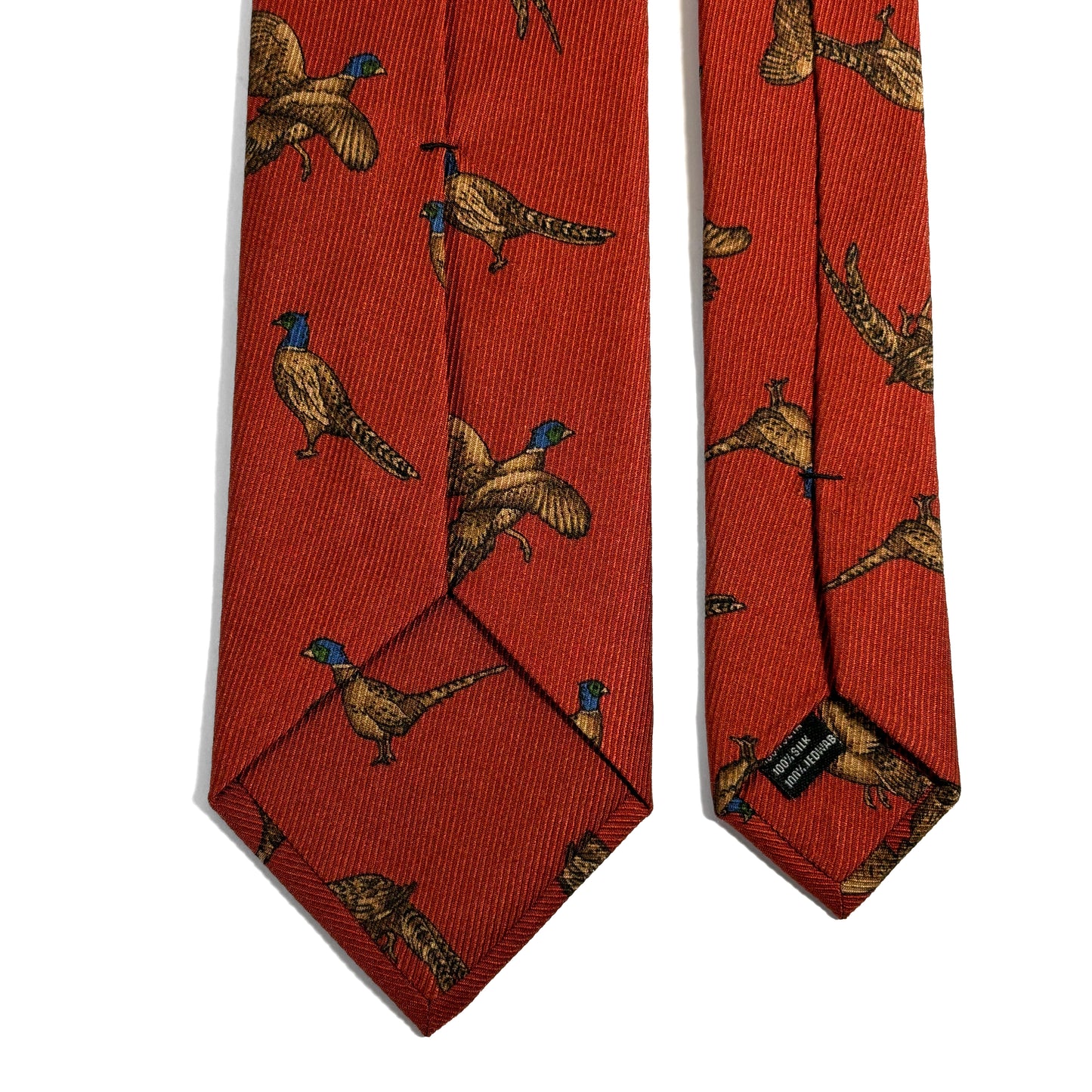Terracotta Orange Pheasant Print Italian Madder Silk Tie