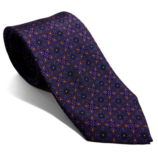 Hand-Printed Purple Geometric Ancient Madder Silk Tie