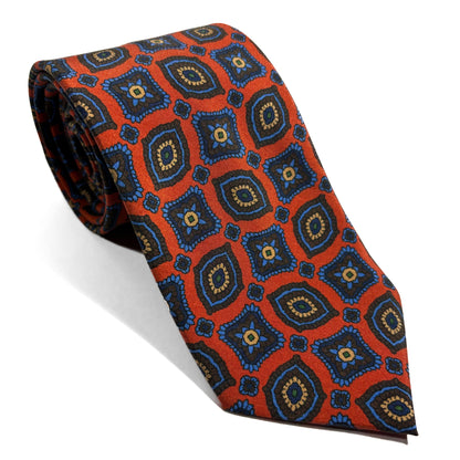 Orange Geometric Italian Madder Silk Tie