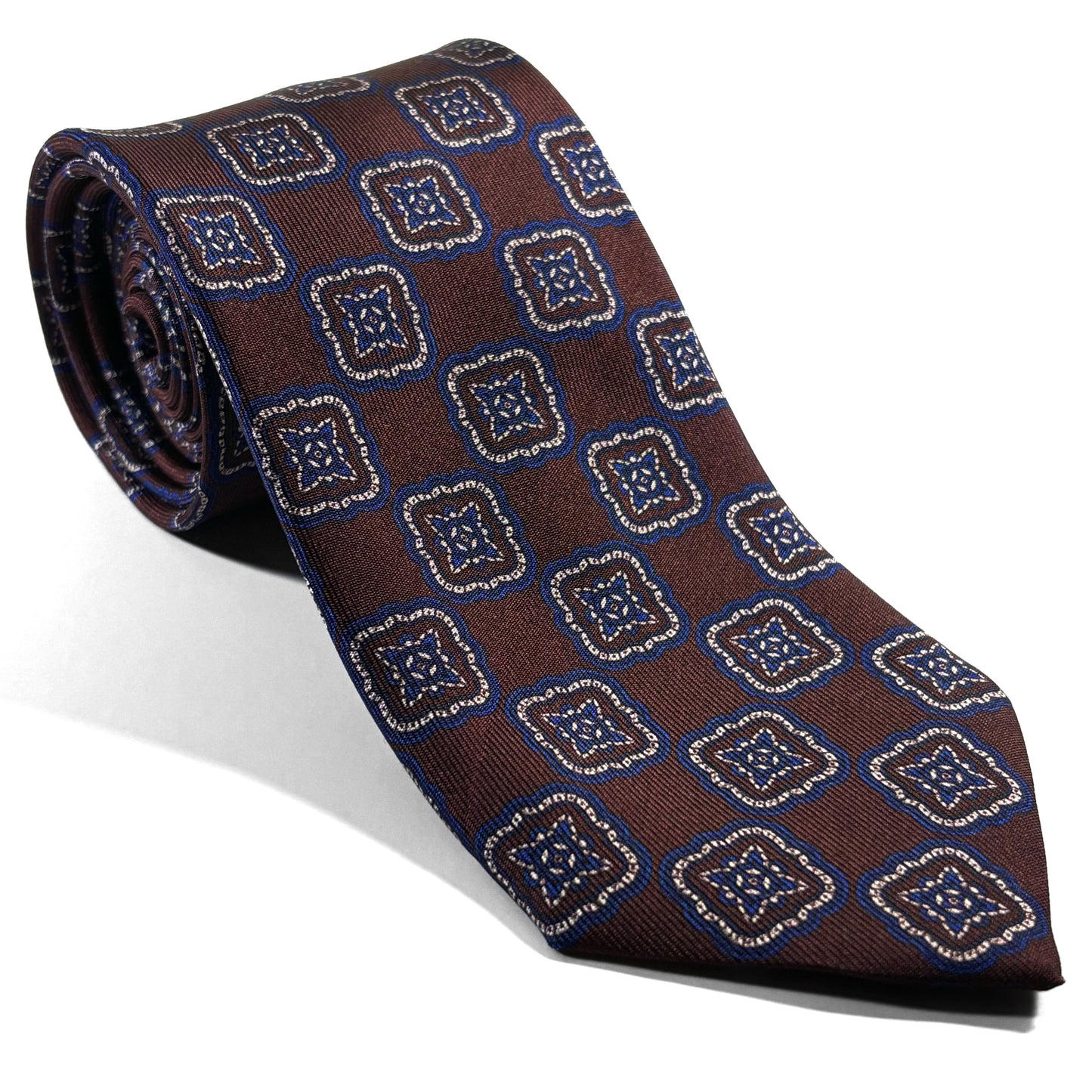 Brown Medallion Printed 36oz Silk Twill Tie