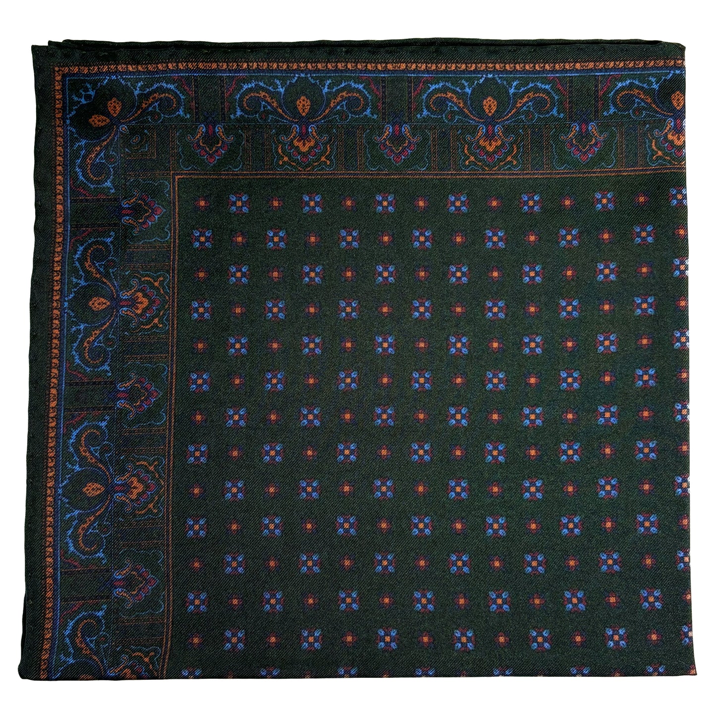 Forest Green Floral Ancient Madder Silk Pocket Square