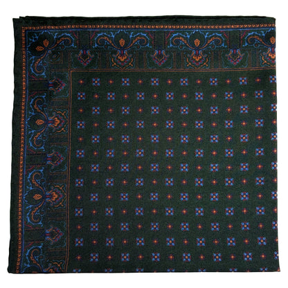 Forest Green Floral Ancient Madder Silk Pocket Square