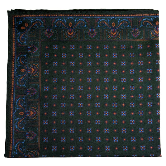 Forest Green Floral Ancient Madder Silk Pocket Square
