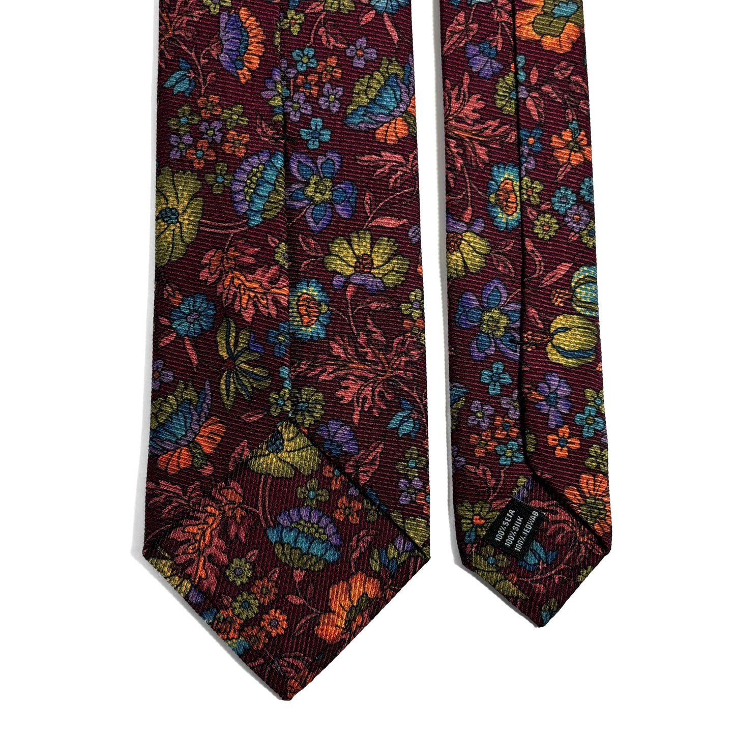 Burgundy Floral Motif Italian Madder Silk Tie