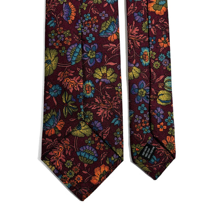 Burgundy Floral Motif Italian Madder Silk Tie