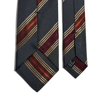 Gray & Burgundy/Copper Striped Silk Jacquard Tie