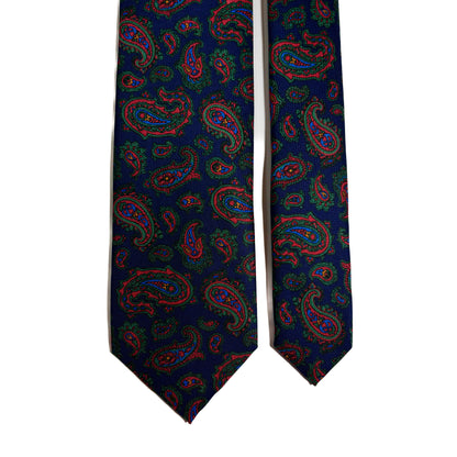 Hand-Printed Navy Blue Paisley Silk Tie