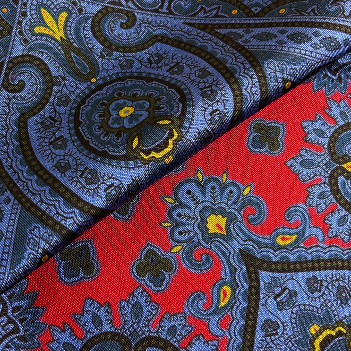 Red & Blue Medallion Ancient Madder Silk Pocket Square