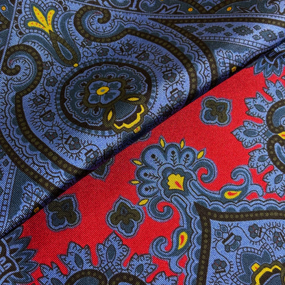 Red & Blue Medallion Ancient Madder Silk Pocket Square