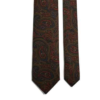 Olive Green & Orange Paisley Italian Madder Silk Tie