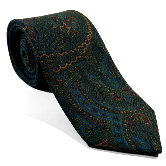 Green Paisley Wool/Silk Tie