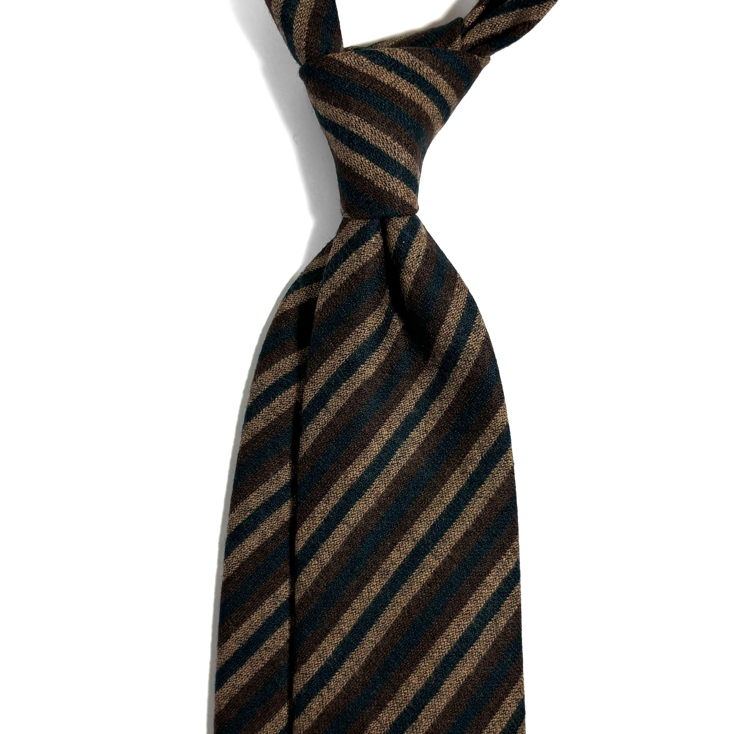 Forest Green & Brown Striped Wool Challis Tie