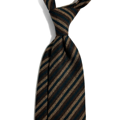 Forest Green & Brown Striped Wool Challis Tie