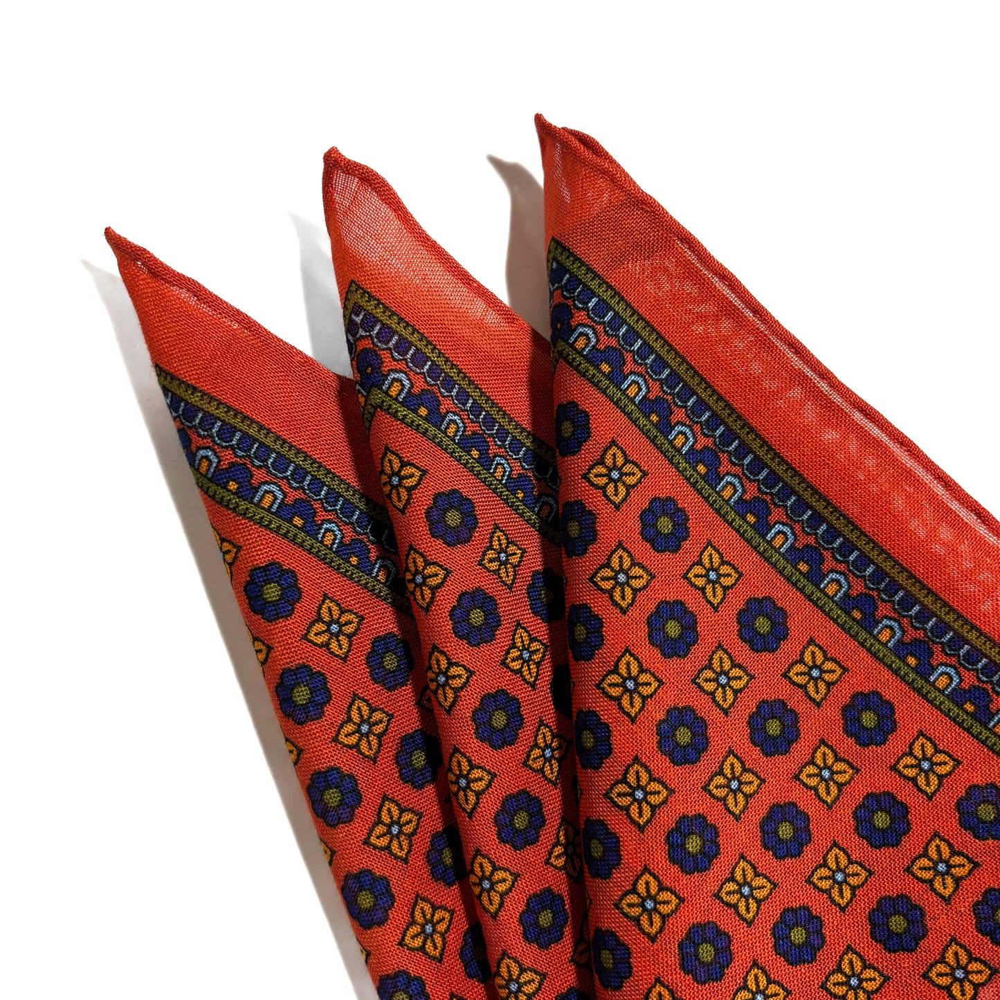 Orange - Floral - Wool/Silk Pocket Square