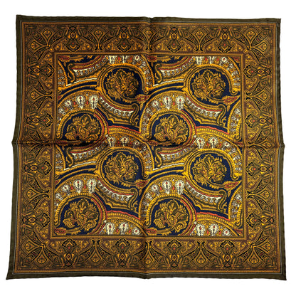 Gold & Olive Green Medallion Silk Pocket Square