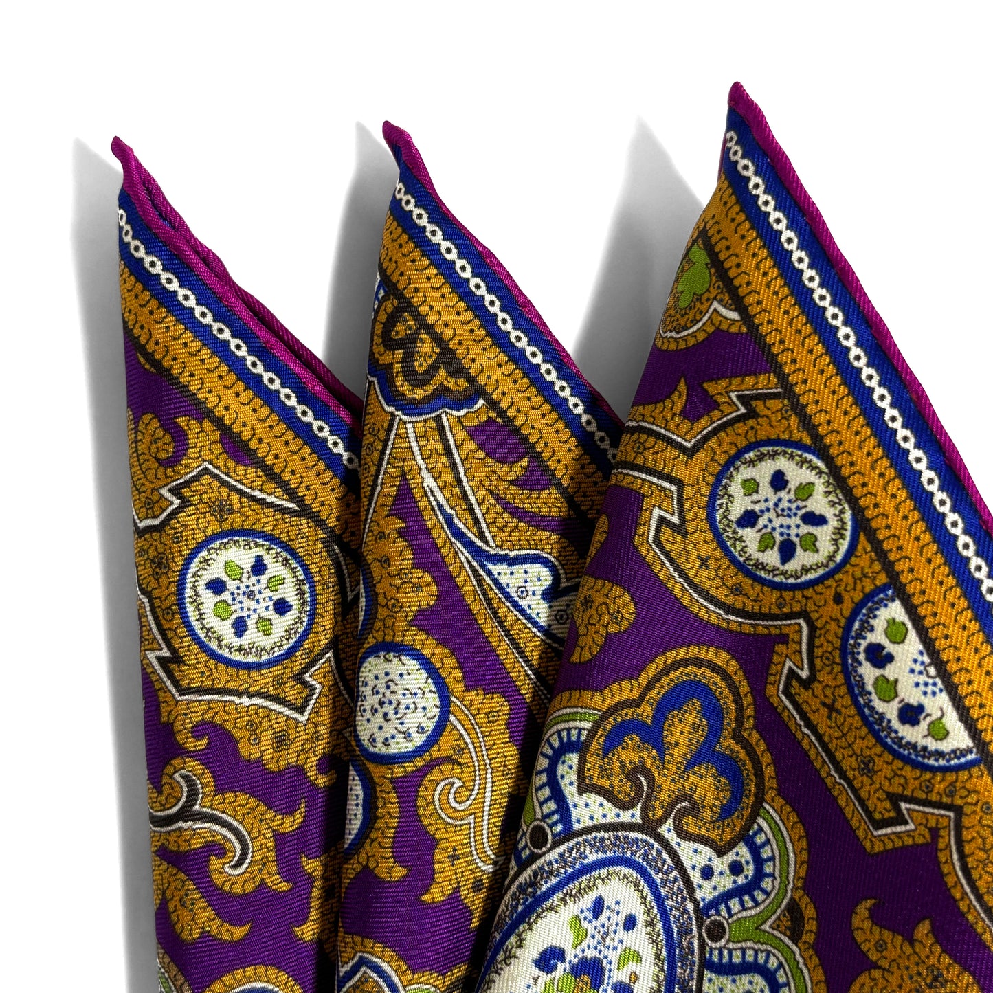 Purple & Gold Floral Paisley Silk Pocket Square