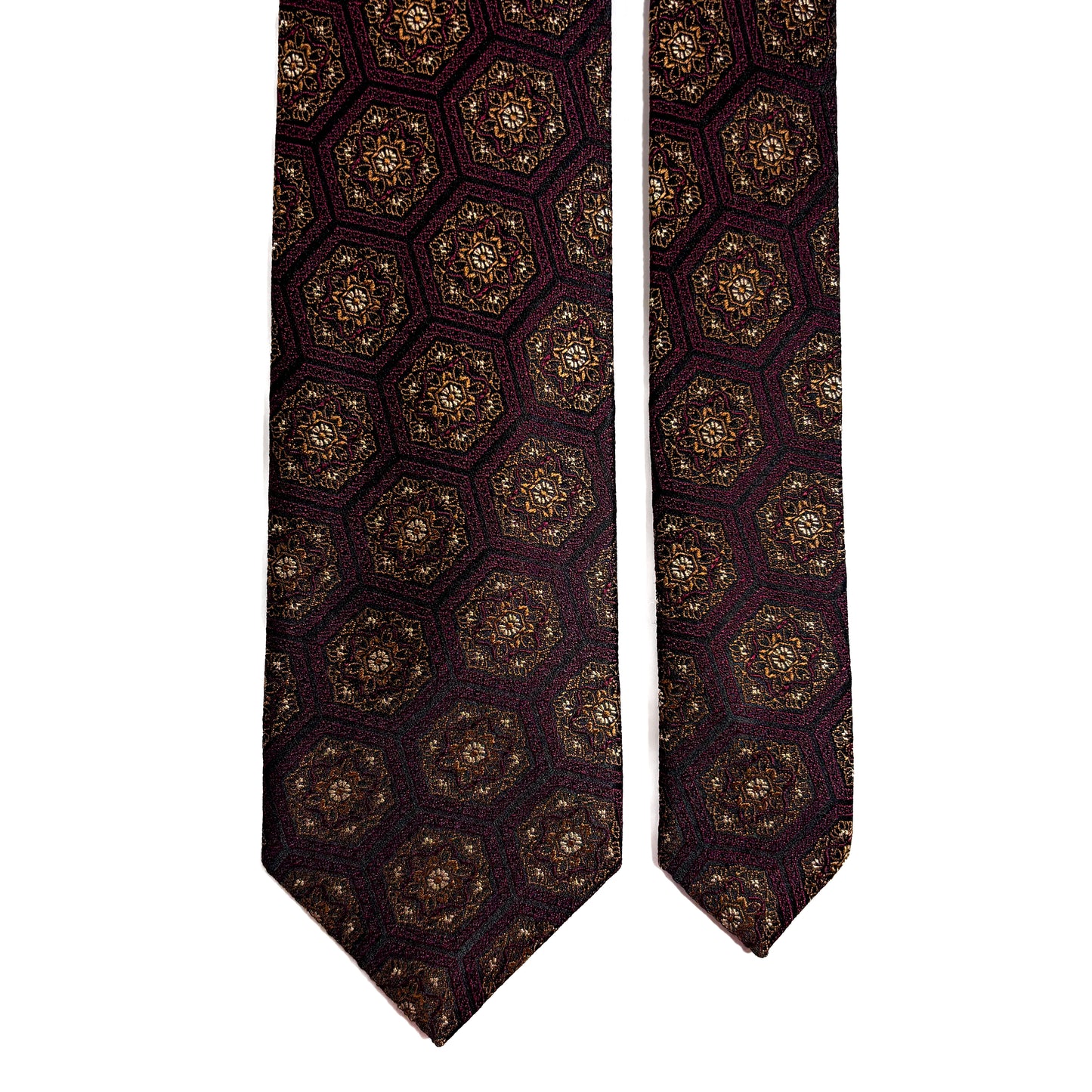 Burgundy & Gold Medallion Jacquard Silk Tie