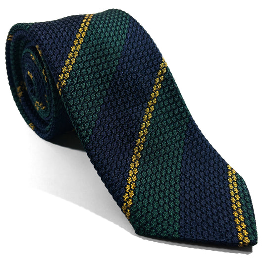 Navy Blue & Green Striped Silk Grenadine Tie (Garza Grossa)
