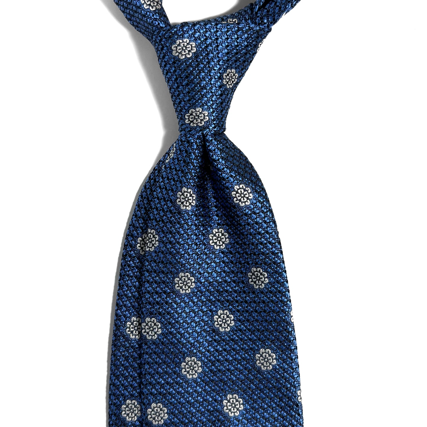 Blue Floral Silk Grenadine Tie (English Weave)